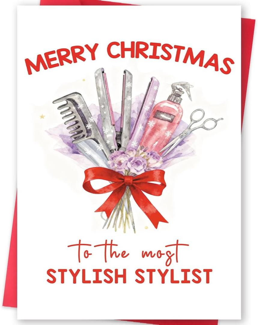 2 x Funny Hair Stylist Christmas Card, Unique Christmas Card Gifts for Hairdressers, Happy Holiday Appreciation Cards for Hair Stylist
