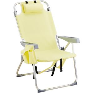 VINGLI Aluminum Backpack Beach Chair for Adults, Portable Lightweight Reclining Beach Chair with Headrest & Side Pocket, Lay Flat Beach Chair with 5 Positions for Outdoor Lawn/Fishing/Pool Lounge