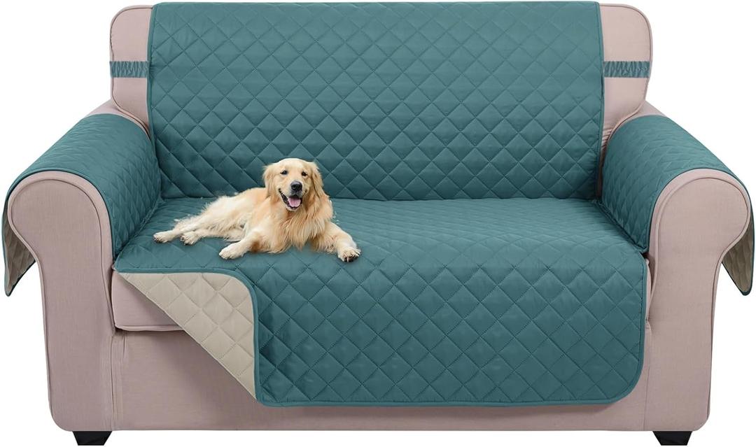 U-NICE HOME Loveseat Sofa Cover Reversible Couch Cover for Dogs with Elastic Straps Water Resistant Furniture Protector for Pets Couch Cover for 2 Cushion Couch (Loveseat, Blue/Beige)