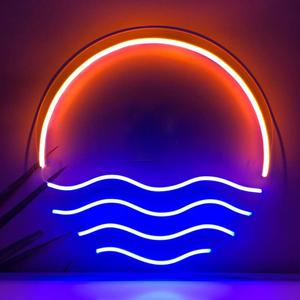 Tropical Sunset & Sea LED Neon Sign 12x12" - Beautiful Handmade Wall Decor Cool Lights for Bedroom, Living Room, Kitchen. Sturdy Acrylic, Brilliant Colors, USB Powered for Romantic Mood (Red)