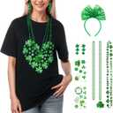 St Patricks Day Shirt Women V-Neck Short Sleeve Summer T-Shirt Lucky Irish Shamrock Graphic Tees Tops Set (Small, Black)