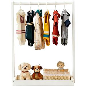 Baby Clothing Rack for Baby Shower, Pets Clothes Rack with Storage Box & Hanging Rod for Dogs Cats Dolls Clothes Display, Mini Baby Shower Crate Closet Rack (White)
