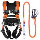 WHITEDEW Fall Protection Premium Safety Harness with Shock Absorbing Lanyard, Vented & Padded Shoulder, Legs & Back  Upgrade 4 Quick Buckles (Orange)