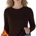 Womens Long Sleeve Thermal Shirts, 2025 Fall Winter Crew Neck Shirt for Women, Stretch Basic Tight Long Sleeve Underwear Tops (Brown, M)