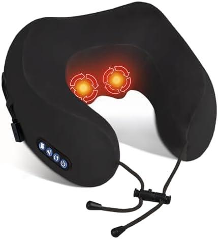 Yincook Electric Neck Massager, Portable Heated Kneading Massage Cushion Pillow, Rechargeable Shoulder Neck U-Shaped Massage Shiatsu, for Pain Relief at Home, Car, Office, Travel(Black)