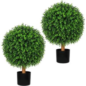 Artificial Boxwood Topiary Ball Trees, 26", UV Resistant, Set of 2