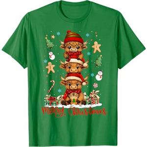 Merry Christmas Heifer Highland Cows Lover Men Women Kid T-Shirt L