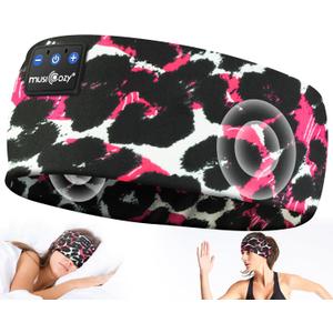 MUSICOZY Sleep Headphones Bluetooth 5.4 Headband, Wireless Earphones Music Sleep Earbuds Sleeping Eye Mask with HD Stereo Speakers for Workout Running Travel Yoga, Ideal Gifts (Black Red Lip)