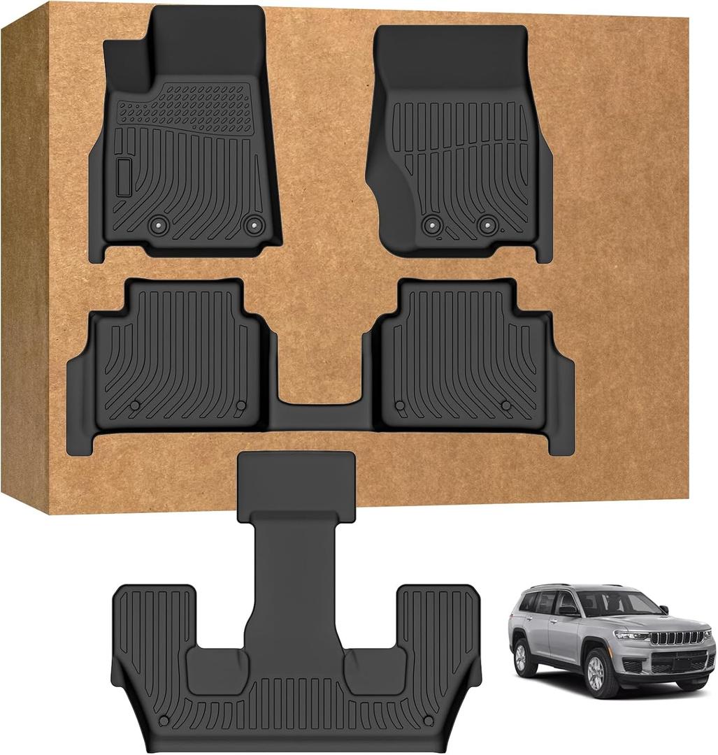 Floor Mats for Jeep Grand Cherokee L 2021-2025 6 Seats | TPE Waterproof Non-Slip All Weather Protection Custom
