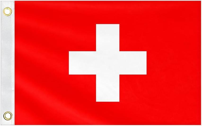 Double Sided Switzerland Boat Flag 12x18IN Swiss Marine Small Flag Bright Colors Fade Proof Nylon Truck Motorcycle Banner with 2 Brass Grommets Outside