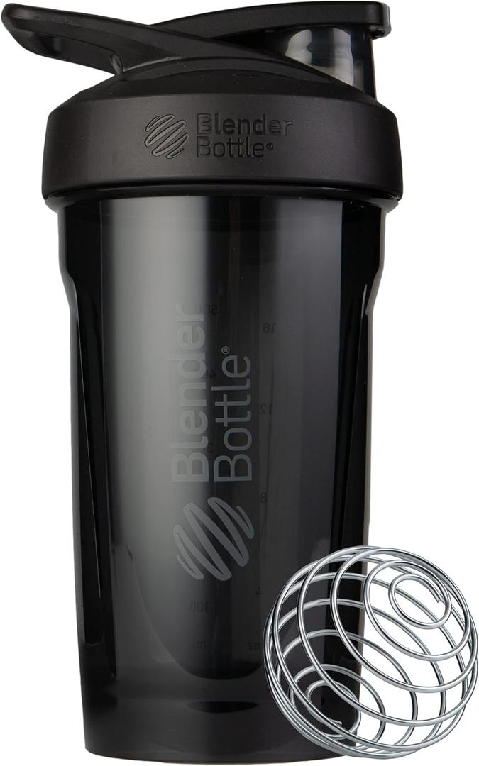 BlenderBottle Sport Shaker Bottle with Wire Whisk, 24-Ounce, Black Protein Shakes & Hydration for Athletes & Fitness Enthusiasts, Easy Mixing, Durable & Lightweight, Lockable Lid