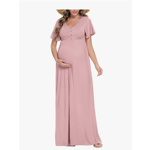 Peauty Summer Maternity Dresses for Women Maternity Photoshoot Dress with Decorative Button Baby Shower Dress S