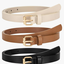 3 Pack Women Skinny Leather Belt for Jeans Pants Dress Ladies Thin Waist Belt with Gold Buckle 58 in
