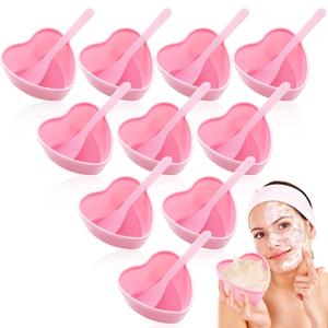 15 Sets Facial Bowls Plastic Heart Shaped Facial Mask Mixing Set with Spatula Pink Facemask Bowl DIY Skin Care Mixing Tool Kit Esthetician Supplies for Lady Women Home Beauty Salon