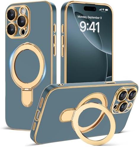 Amzfield Magnetic for iPhone 15 Pro Max Case with Stand [Compatible with MagSafe] [Full Camera Protection] Cute Slim Phone Case for iPhone 15 Pro Max Case, Grey Blue
