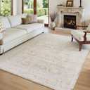 Floral Area Rug 6x9, Beige Rugs for Living Room Vintage Machine Washable, Indoor Farmhouse Non Slip Low Pile Soft Carpet for Bedroom Home Office Dorm Dining Room