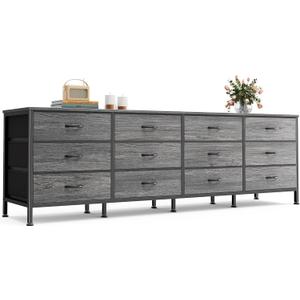 Huuger 70 Inch Dresser for Bedroom, TV Stand for 65, 75, 80 Inch TV, 12 Fabric Drawer Long Dresser, Large Storage Organizer Unit, Wide Chest of Drawer with Storage, for Living Room, Grey