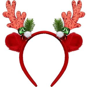 2 x Christmas Headbands for Women Red Glitter Reindeer Antlers Headband for Womens Christmas Headband Holiday Headbands for Women