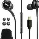 SAMSUNG AKG Earbuds for Galaxy S23 Ultra - Original USB Type C in-Ear Earbud Headphones with Remote & Mic - Braided - Includes Velvet Pouch - Black