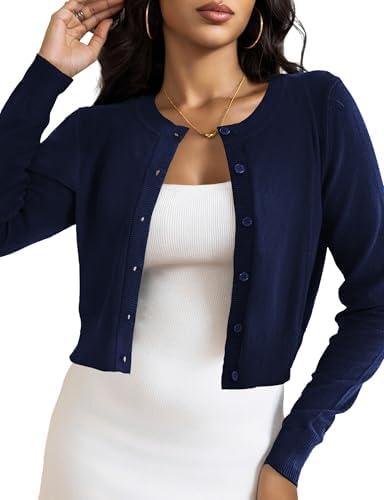 LETDIOSTO Cropped Cardigan Bolero Shrug for Women, Button Down Long Sleeve Knit Sweater for Dresses,for Jeans, L