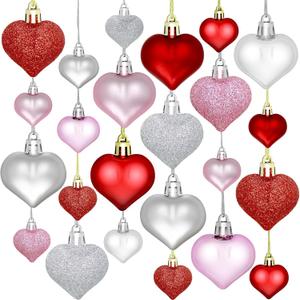 ZMCINER 36PCS 2 Sizes Heart Ornaments Valentine Ornaments for Tree Decorations, Valentine Day Ornaments for Heart Decorations (3 Colors)
