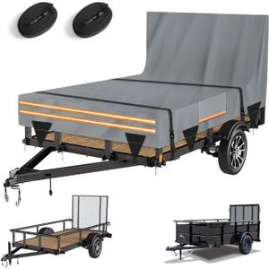 5 x 8 All-Weather Protection Utility Trailer Cover, Heavy Duty 600D Waterproof Cover with Rear Landscape/Tailgate Ramp with Windproof Ropes Fits 5 x 8 FT Trailers, Light Gray
