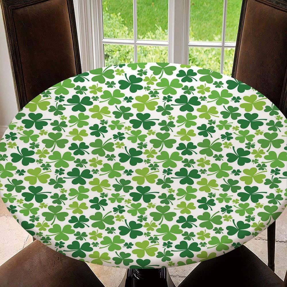 Elastic Edged Waterproof Table Cover Tablecloths Kitchen Decor, Fits for Round Tables - Clover, St Patricks Day Pattern Fit for Diameter 58.2"-62.1" Table