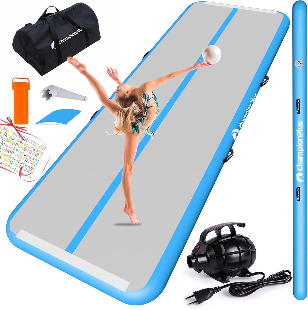 Inflatable Air Tumbling Mat Gymnastics Tumble track 4/8 inches Thickness Air Mats for Home Use/Training/Cheerleading/Water Yoga 10ft 13ft 16ft 20ft with Electric Air Pump ( 10'x3.3'x4'', Blue)