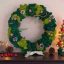 Two-Tone Preserved 16-inch Moss Wreath | Hanging Holiday Decor with White Ribbon & Natural Accents | No-Maintenance (White Ribbon)
