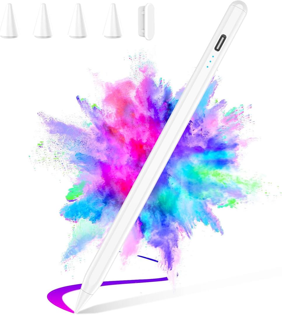 Stylus Pen for iPad 2025-2018 Faster Charge Apple Pencil with Tilt Sensitivity & Palm Rejection & Magnetic Compatible iPad 11/10/9/8/7/6, Pad Air 3/4/5, Pro 12.9"/11", Mini 6/5, M2/M4 White