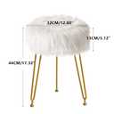 IBUYKE Faux Fur Vanity Stool Chair, Furry Makeup Stool Ottoman, Soft Padded Seat, Round Footrest Footstools with 4 Metal Legs, for Living Room Bedroom Entryway, White LG-32W