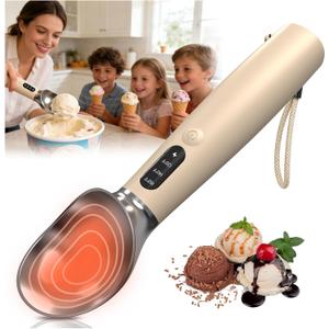 Heated Ice Cream Scoop for Hard Ice Cream, 3-Speed Electric Ice Cream Scooper with USB-C Fast Charging, Cordless & Rechargeable, Ergonomic Handle for Arthritis & Weak Hands,LED Display, Easy to Clean