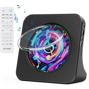 Gueray CD Player Portable Bluetooth Desktop CD Player for Home with Timer Built-in HiFi Speakers with LCD Screen Display Boombox FM Radio USB Type-c (Black)