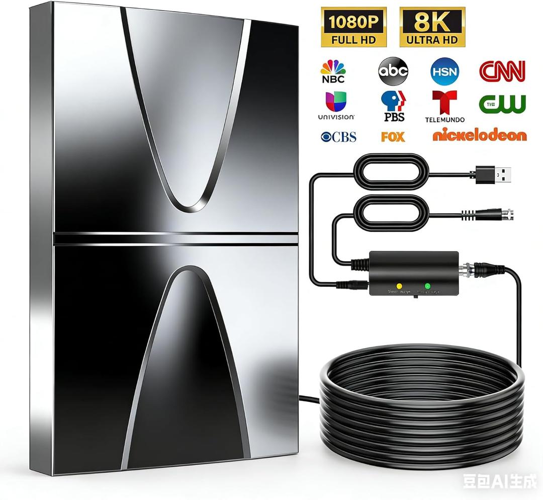 3000+ Miles Range Antenna for Smart TV Indoor/Outdoor,2026 Updated Digital TV Antenna for Local Channels and All Smart/Old TVs-38ft Thick Coax Cable and Amplifier