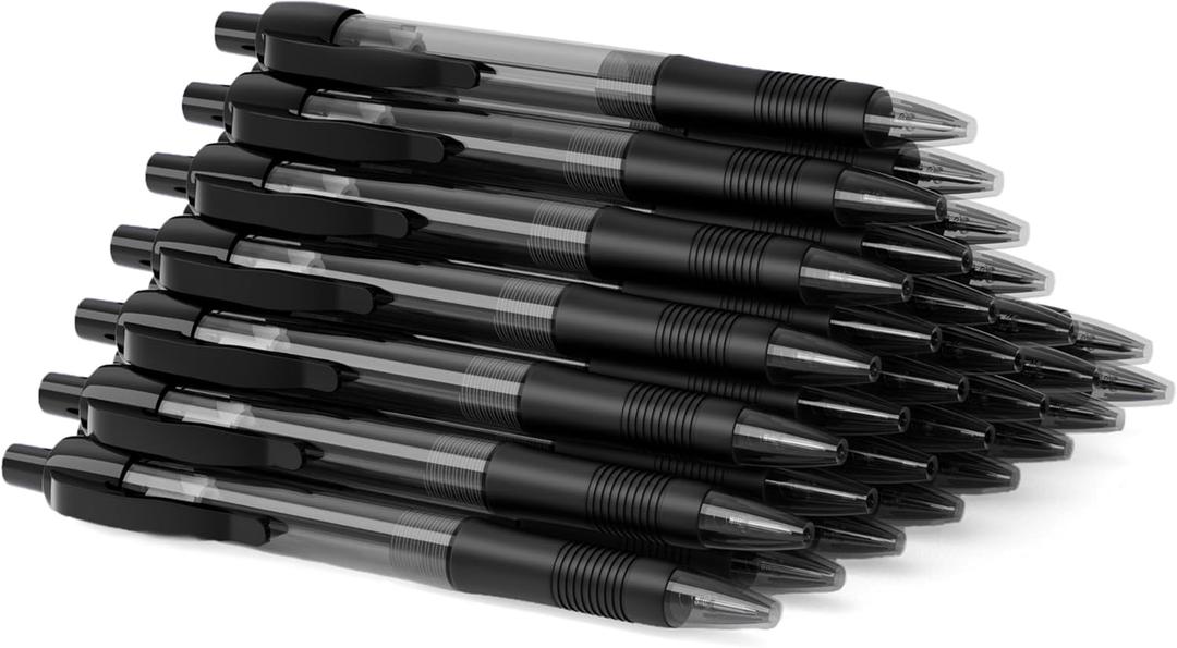 Deegtran Pens Bulk, 30 Pack No Bleed Black Ink Click Pens with Soft Grip, Wholesale Retractable Ballpoint Pens for Office School, Medium Point Smooth 1.0MM