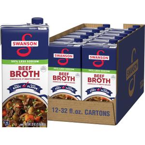 Swanson 50% Less Sodium Beef Broth, 32 oz Carton (12 Pack), Best By: 01/05/2026 Swanson 50% Less Sodium Beef Broth, 32 oz Carton (12 Pack), Best By: 01/05/2026