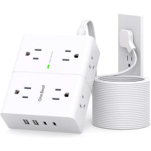 Surge Protector Power Strip 20 ft Cord, Flat Plug Extension Cord with 8 Outlets 4 USB Ports(2 USB C), 3 Side Wall Mount Outlet Extender, Long Extension Cord for Home Office Dorm Room Essentials