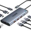 QGeeM USB C Hub,8 in 1 Extender Splitter with Single 8K,Dual 4K@60Hz HDMI,Multiport USB C to Ethernet Adapter for Type C Device,USB A 10Gbps Data,PD100W-M1/M2 only 1 Display