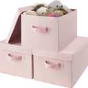 GRANNY SAYS Pink Storage Bins with Lids, Barbie Storage Organizer, Doll Toy Boxes, Stackable Fabric Storage Baskets for Closet, Baby Room, Nursery, 3-Pack (Medium)