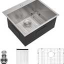 23"x20" Stainless Steel Drop In Topmount Laundry Sink - 16 Gauge, Single Bowl, 12 Inch Deep