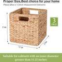 11x11x11in Water Hyacinth Storage Baskets, 11 Inch Cube Storage Bins, Woven Baskets for Storage, Wicker Storage Basket for Shelves Set of 3