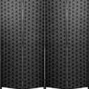 FDW Room Divider 6FT Wall Divider Wood Screen 4 Panels Wood Mesh Hand-Woven Design Room Screen Divider Indoor Folding Portable Partition Screen,Black