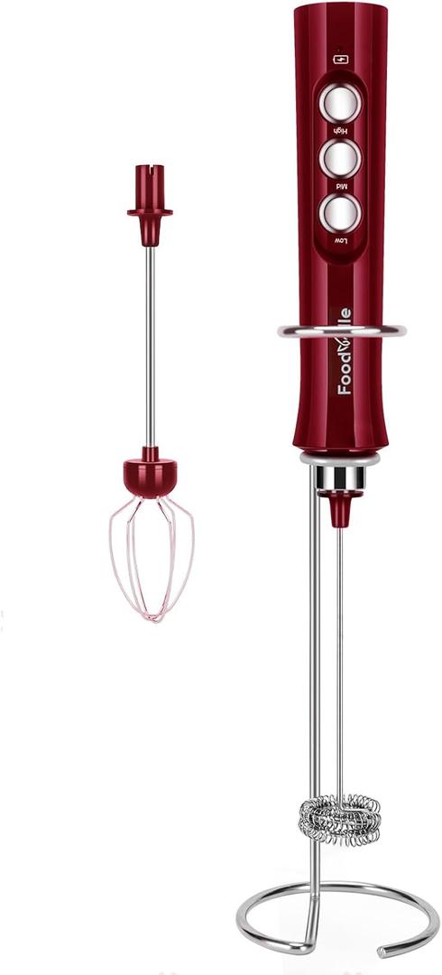 MF02 Rechargeable Milk Frother Handheld Foam Maker with Stainless Whisk for Cappuccino, Latte, Bulletproof Coffee, Keto Diet, Protein Powder, Matcha (Viva Red)