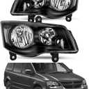 Headlights Compatible With 2008-2016 Chrysler Town & Country, 2011-2020 Dodge Grand Caravan (Black Housing Clear Reflector)