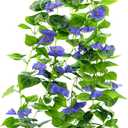 Artificial Vines 15Feet Silk Flower Garland for Outdoors Morning Glory Vine Artificial Flowers Hanging Plants Garland Fake Green Plant 2Pcs Dark Blue for Wall Fence Indoor Wedding Banquet Decor