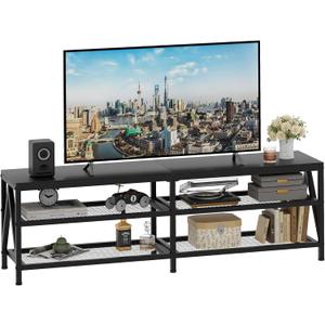 TV Stand for TVs up to 70 Inch, 63" Long Industrial TV Console Table with 3-Tier Storage Shelves, Entertainment Center for Living Room, Bedroom (Black)