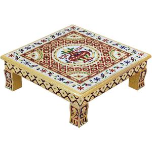 Indian Pooja Item Wooden chowki Pooja for mandir/Wedding/Temple Decorative Item Color-Golden, Pack of 1