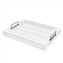 AuldHome Design Rustic Wood Serving Tray (White); Wooden Farmhouse Shiplap Decorative Ottoman Tray w/Black Metal Handles, 16.75 x 12.75 Inches