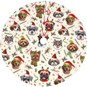Cute Dogs Christmas Tree Skirt Holiday Party Supplies Decorations Halloween Xmas Tree Mat Farmhouse Decorations 30" (Red)