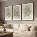 Large Framed Vintage Botanical Wall Art for Living Room, 3 Piece Rustic Farmhouse Plant Canvas Painting Prints Artwork, Neutral Natural Floral Pictures for Bedroom Kitchen Hallway Wall Decor, 24x36, 24" W x 36" H x 3Pcs